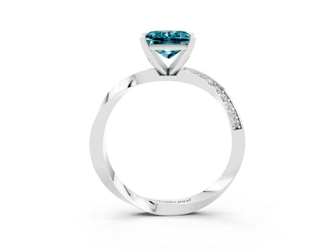 White gold Princess Cut Blue Topaz Engagement Ring with Side Stone Accents and Four-Prong Setting_42