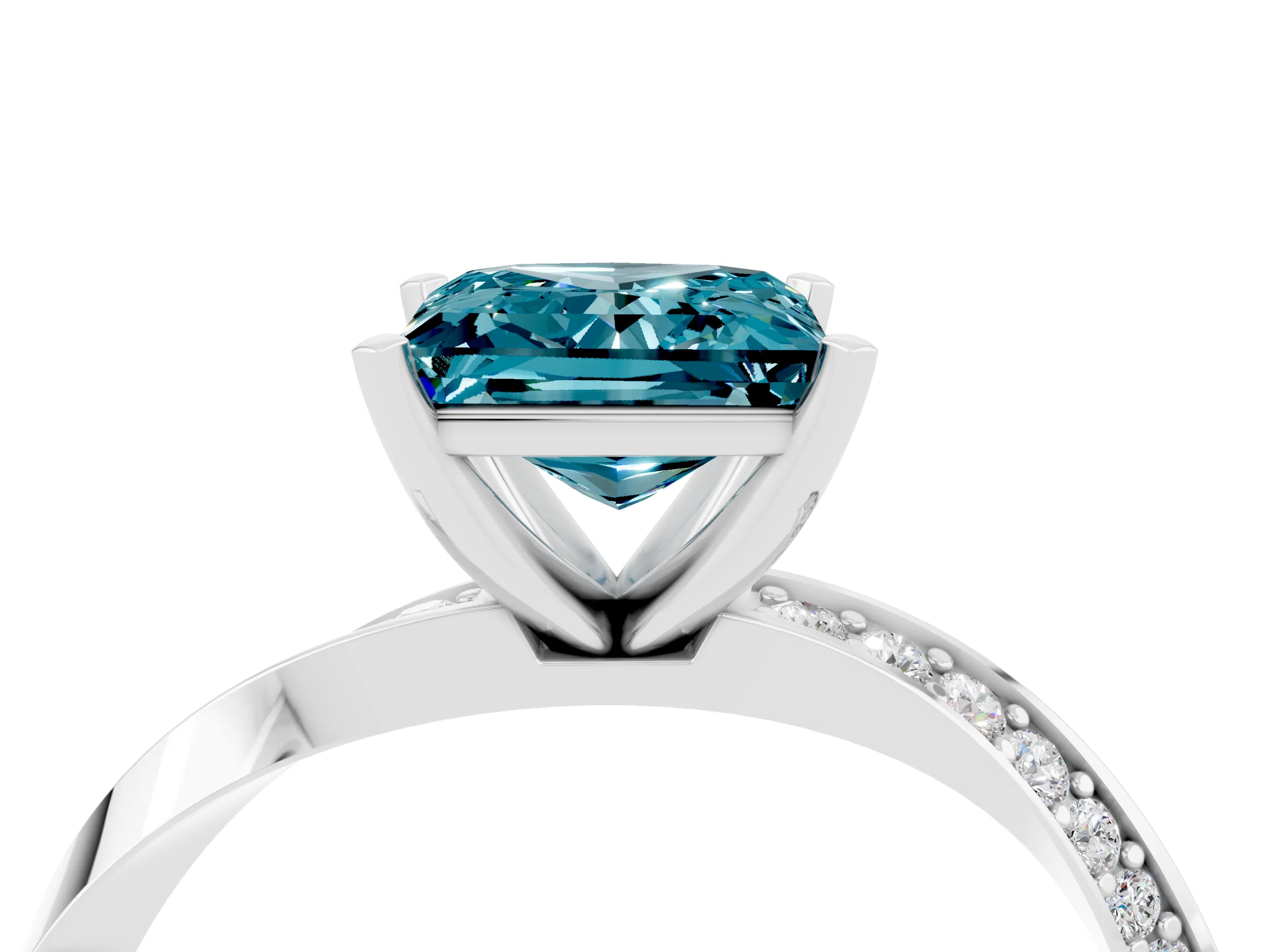 White gold Princess Cut Blue Topaz Engagement Ring with Side Stone Accents and Four-Prong Setting_43