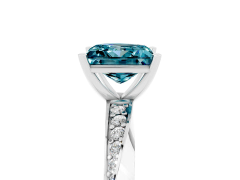 White gold Princess Cut Blue Topaz Engagement Ring with Side Stone Accents and Four-Prong Setting_44