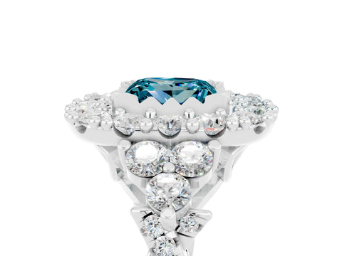 White gold Princess Cut Blue Topaz Halo Ring with Pavé Band and Four-Prong Setting_17