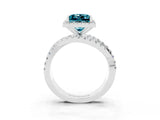 White gold Princess Cut Blue Topaz Halo Ring with Round Split Shank and Prong Setting_64