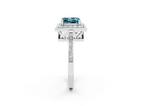 White gold Princess Cut Blue Topaz Halo Ring with Split Shank and Four-Prong Setting_14
