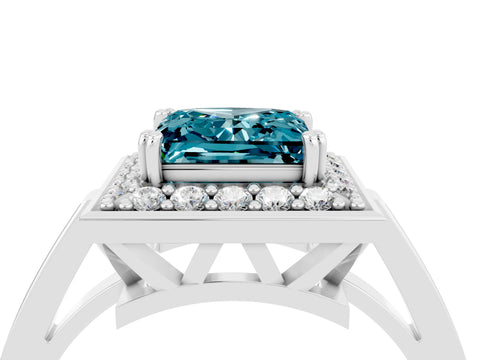 White gold Princess Cut Blue Topaz Halo Ring with Split Shank and Four-Prong Setting_22