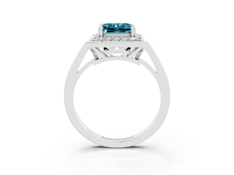 White gold Princess Cut Blue Topaz Halo Ring with Split Shank and Four-Prong Setting_27