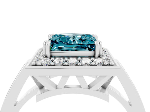 White gold Princess Cut Blue Topaz Halo Ring with Split Shank and Four-Prong Setting_28