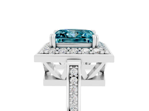 White gold Princess Cut Blue Topaz Halo Ring with Split Shank and Four-Prong Setting_5