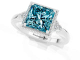 White gold Princess Cut Blue Topaz Halo Ring with Tapered Band and Four-Prong Setting_1