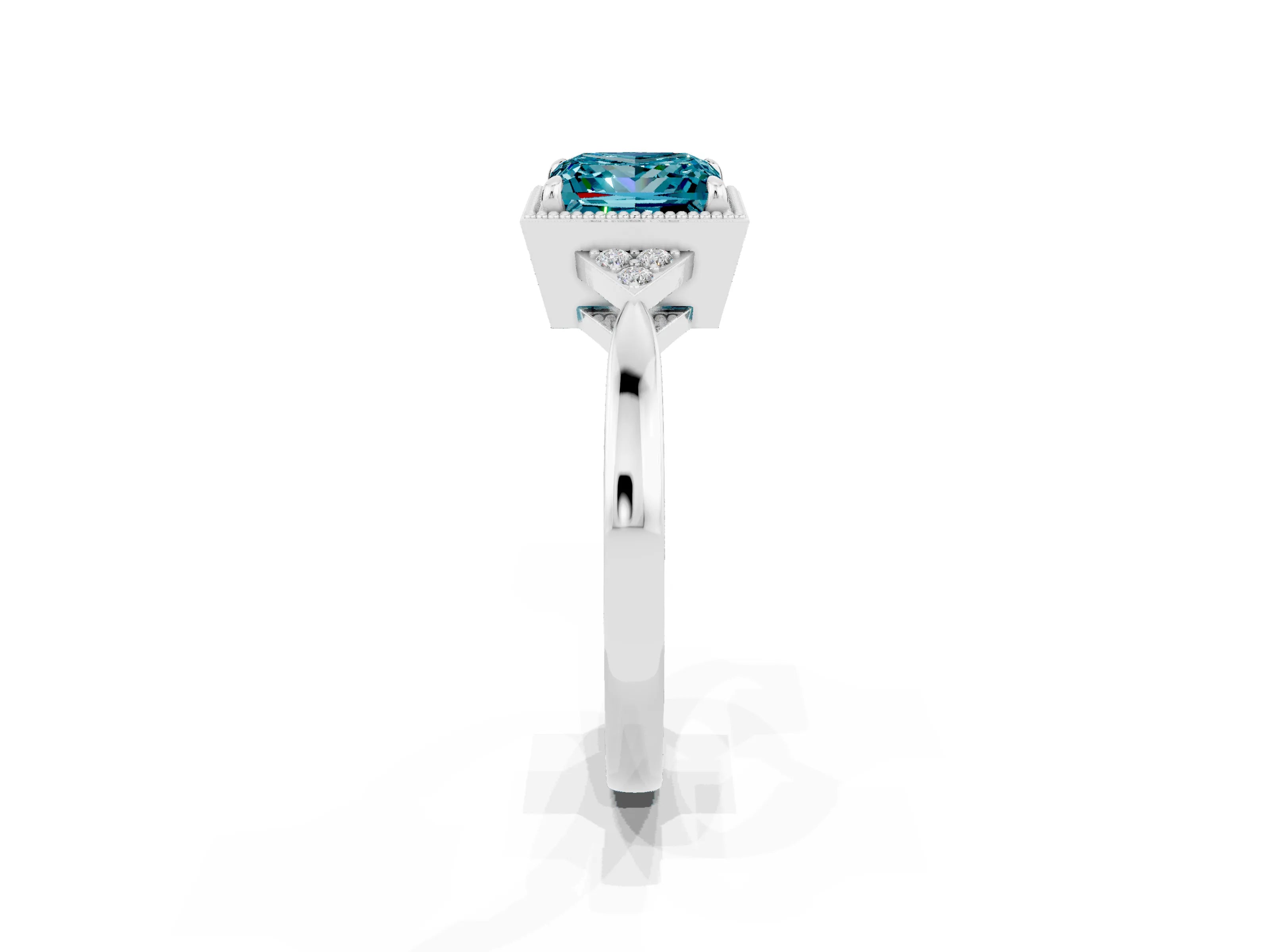 White gold Princess Cut Blue Topaz Halo Ring with Tapered Band and Four-Prong Setting_2
