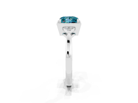 White gold Princess Cut Blue Topaz Halo Ring with Tapered Band and Four-Prong Setting_2