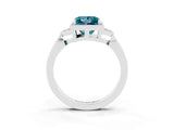 White gold Princess Cut Blue Topaz Halo Ring with Tapered Band and Four-Prong Setting_3