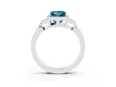White gold Princess Cut Blue Topaz Halo Ring with Tapered Band and Four-Prong Setting_3