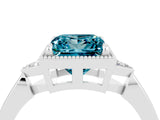 White gold Princess Cut Blue Topaz Halo Ring with Tapered Band and Four-Prong Setting_4