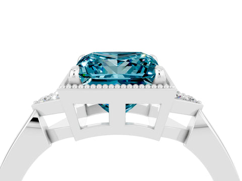 White gold Princess Cut Blue Topaz Halo Ring with Tapered Band and Four-Prong Setting_4