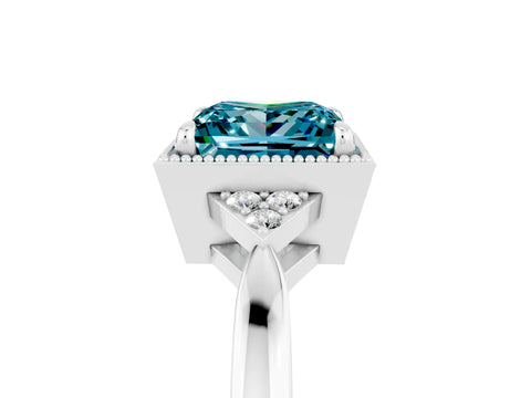 White gold Princess Cut Blue Topaz Halo Ring with Tapered Band and Four-Prong Setting_5