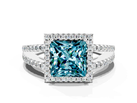 White gold Princess Cut Blue Topaz Halo Split Shank Engagement Ring_12