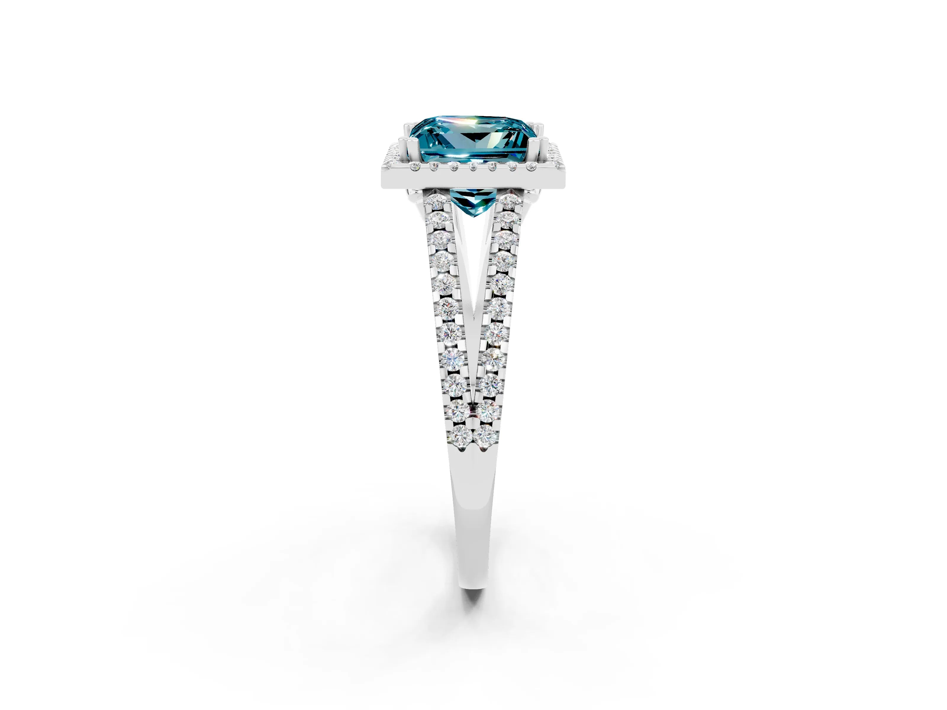 White gold Princess Cut Blue Topaz Halo Split Shank Engagement Ring_14
