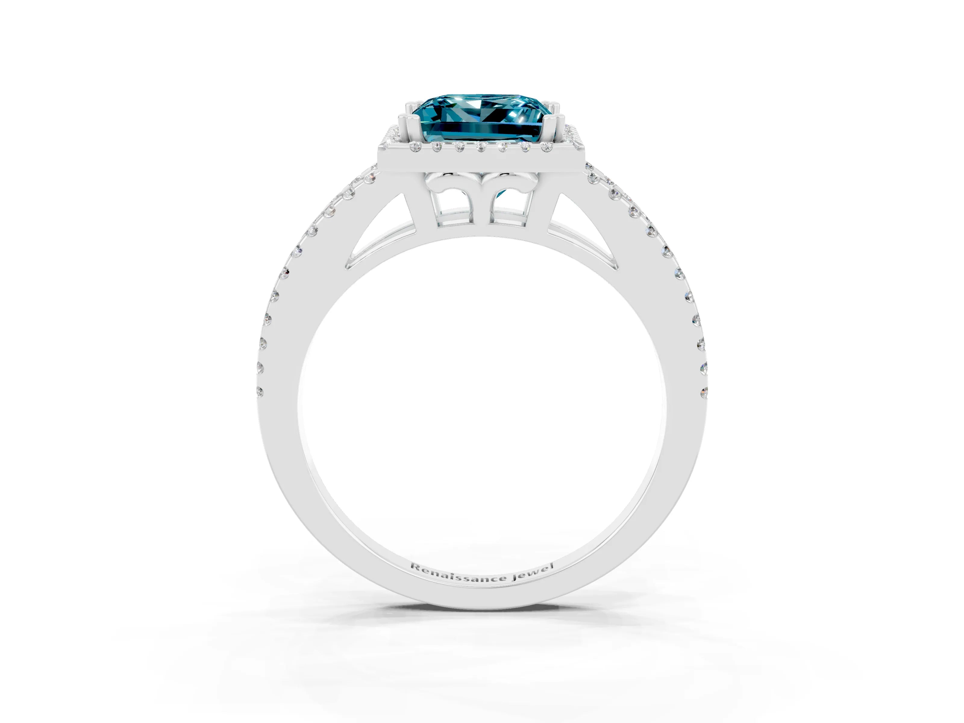 White gold Princess Cut Blue Topaz Halo Split Shank Engagement Ring_15