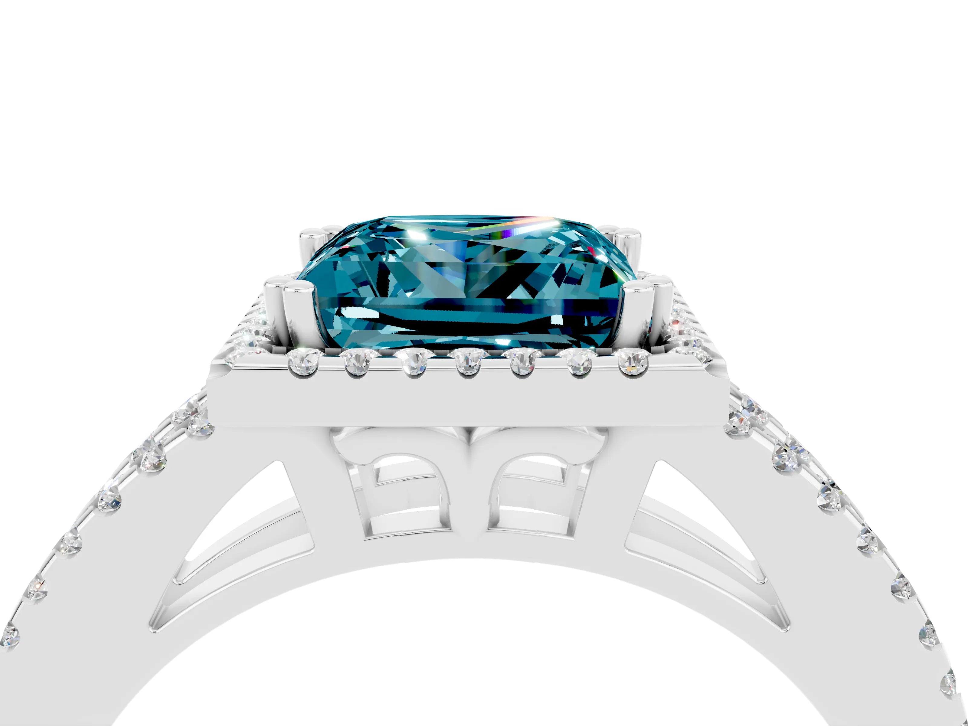 White gold Princess Cut Blue Topaz Halo Split Shank Engagement Ring_16