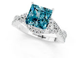 White gold Princess Cut Blue Topaz  Halo Twist Band Solitaire Prong Setting Ring_25