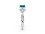 White gold Princess Cut Blue Topaz  Halo Twist Band Solitaire Prong Setting Ring_26