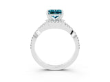 White gold Princess Cut Blue Topaz  Halo Twist Band Solitaire Prong Setting Ring_27