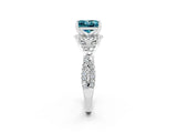 White gold Princess Cut Blue Topaz Halo Twist Band Solitaire Prong Setting Ring_2
