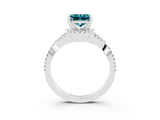 White gold Princess Cut Blue Topaz Halo Twist Band Solitaire Prong Setting Ring_3