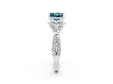 White gold Princess Cut Blue Topaz  Halo Twist Band Solitaire Prong Setting Ring_56