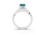 White gold Princess Cut Blue Topaz  Halo Twist Band Solitaire Prong Setting Ring_57