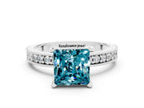 White gold Princess Cut Blue Topaz Milgrain Pavé Engagement Ring with Four-Prong Setting_12