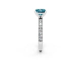 White gold Princess Cut Blue Topaz Milgrain Pavé Engagement Ring with Four-Prong Setting_14
