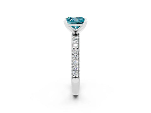 White gold Princess Cut Blue Topaz Milgrain Pavé Engagement Ring with Four-Prong Setting_14