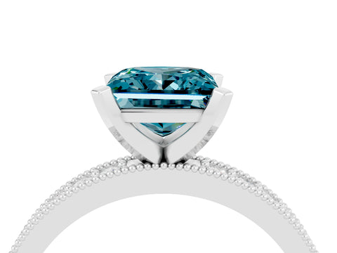 White gold Princess Cut Blue Topaz Milgrain Pavé Engagement Ring with Four-Prong Setting_16