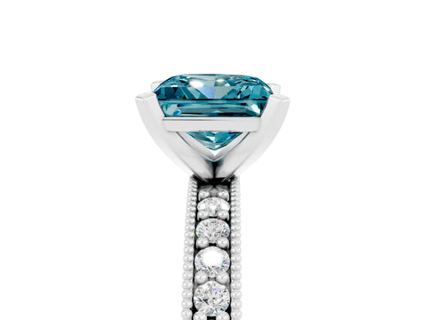 White gold Princess Cut Blue Topaz Milgrain Pavé Engagement Ring with Four-Prong Setting_17