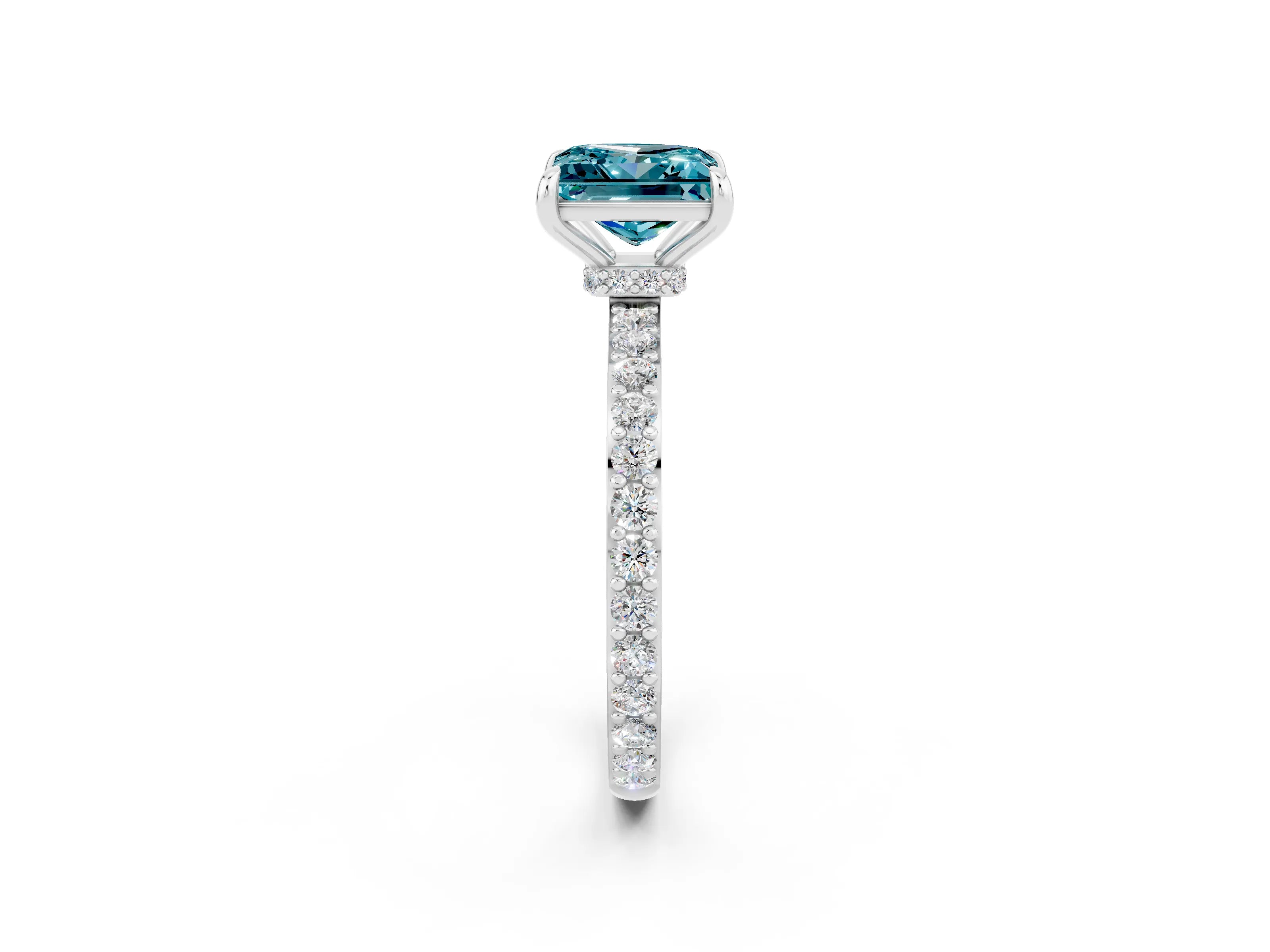 White gold Princess Cut Blue Topaz Pavé Engagement Ring with Round  Accents and Prong Setting_26