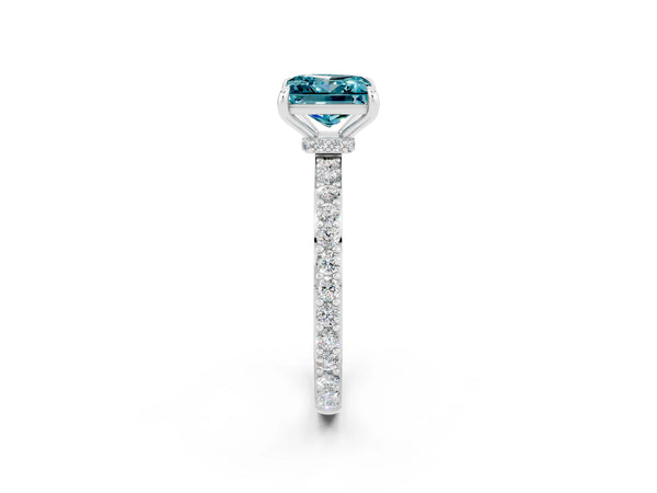Platinum Princess Cut Blue Topaz Pavé Engagement Ring with Round  Accents and Prong Setting