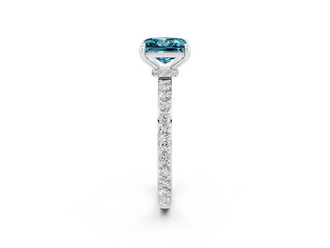 White gold Princess Cut Blue Topaz Pavé Engagement Ring with Round  Accents and Prong Setting_26