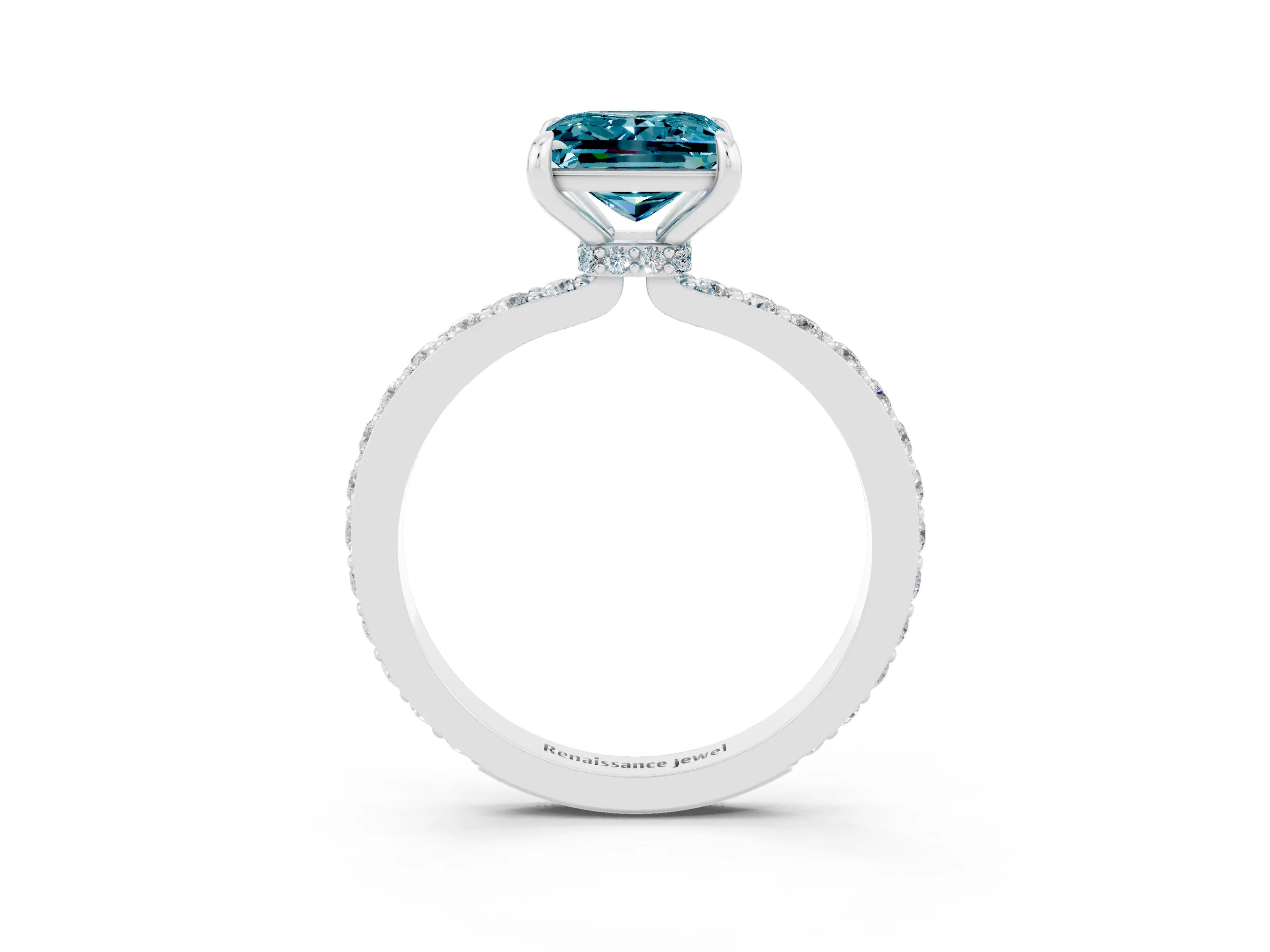 White gold Princess Cut Blue Topaz Pavé Engagement Ring with Round  Accents and Prong Setting_27