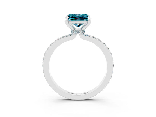 Platinum Princess Cut Blue Topaz Pavé Engagement Ring with Round  Accents and Prong Setting