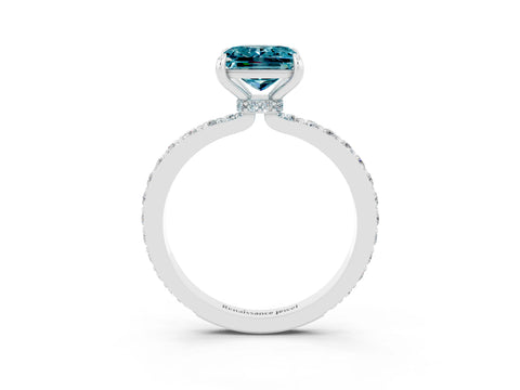 White gold Princess Cut Blue Topaz Pavé Engagement Ring with Round  Accents and Prong Setting_27