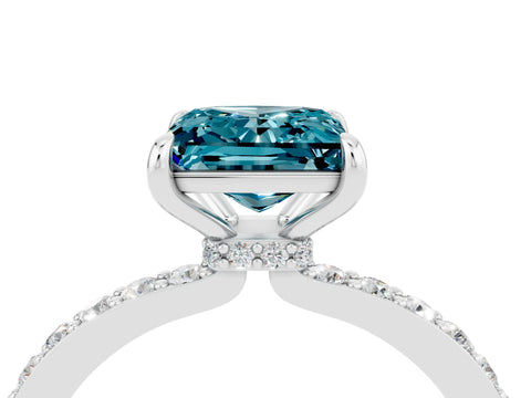 White gold Princess Cut Blue Topaz Pavé Engagement Ring with Round  Accents and Prong Setting_28