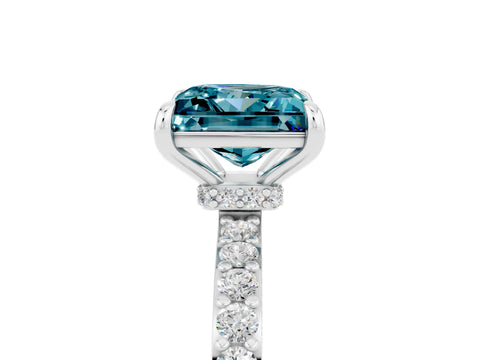 White gold Princess Cut Blue Topaz Pavé Engagement Ring with Round  Accents and Prong Setting_29