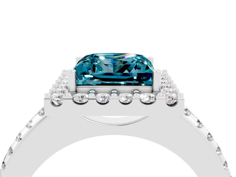 White gold Princess Cut Blue Topaz Pavé Halo Ring with Four-Prong Setting_16