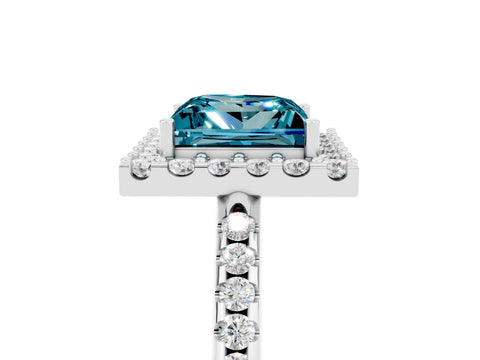 White gold Princess Cut Blue Topaz Pavé Halo Ring with Four-Prong Setting_17
