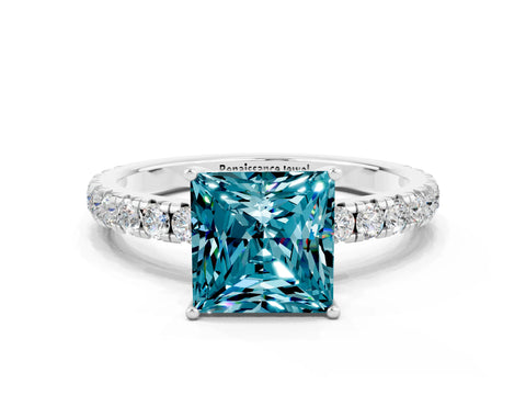 White gold Princess Cut Blue Topaz Pavé Solitaire Engagement Ring with Four-Prong Setting_12