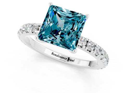 White gold Princess Cut Blue Topaz Pavé Solitaire Engagement Ring with Four-Prong Setting_13