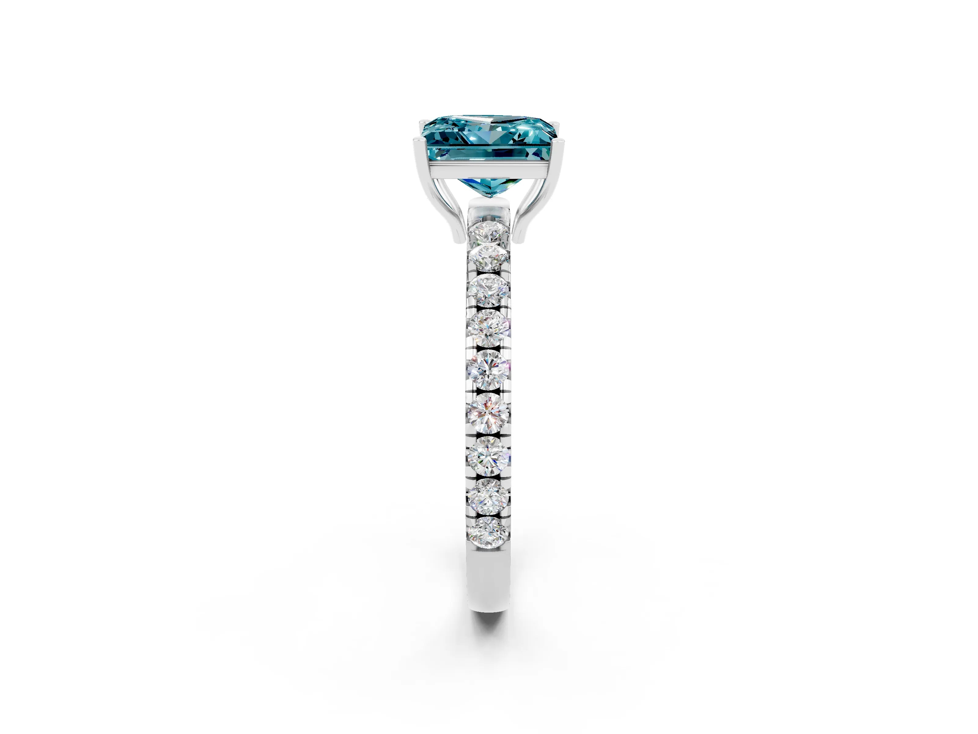 White gold Princess Cut Blue Topaz Pavé Solitaire Engagement Ring with Four-Prong Setting_14