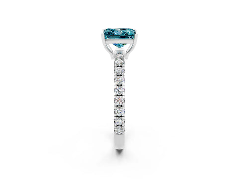 White gold Princess Cut Blue Topaz Pavé Solitaire Engagement Ring with Four-Prong Setting_14