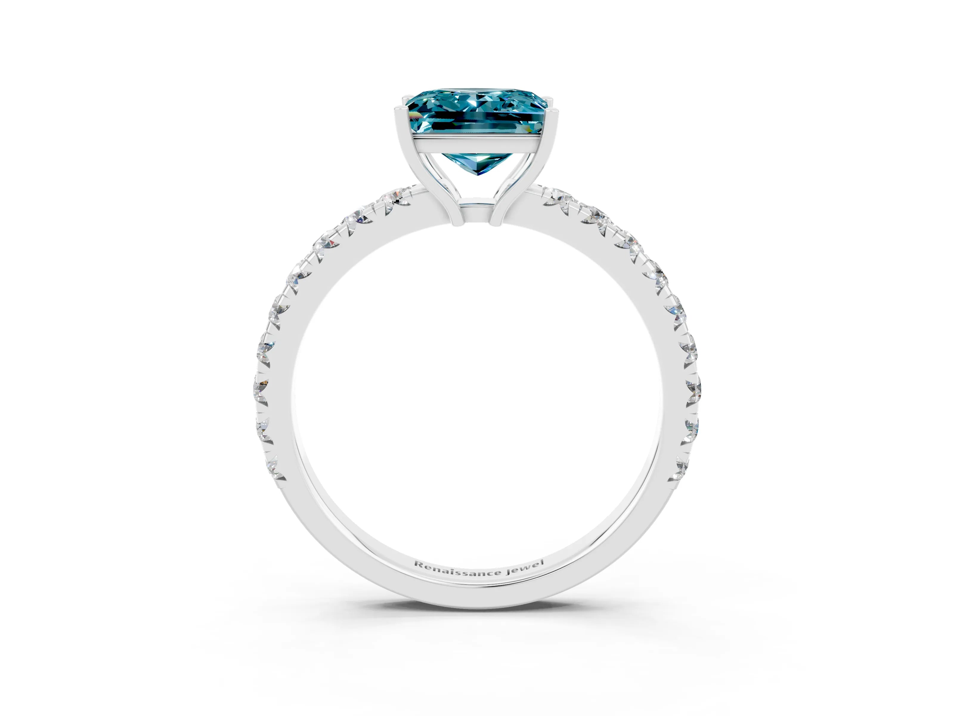White gold Princess Cut Blue Topaz Pavé Solitaire Engagement Ring with Four-Prong Setting_15