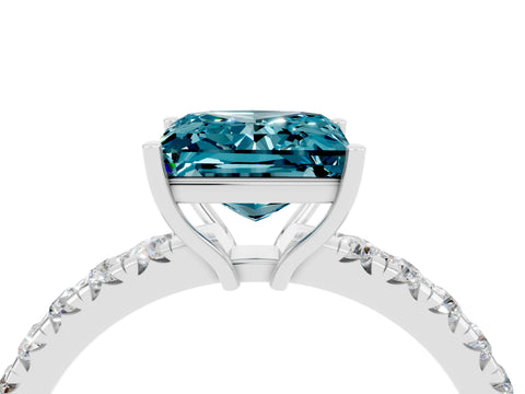 White gold Princess Cut Blue Topaz Pavé Solitaire Engagement Ring with Four-Prong Setting_16